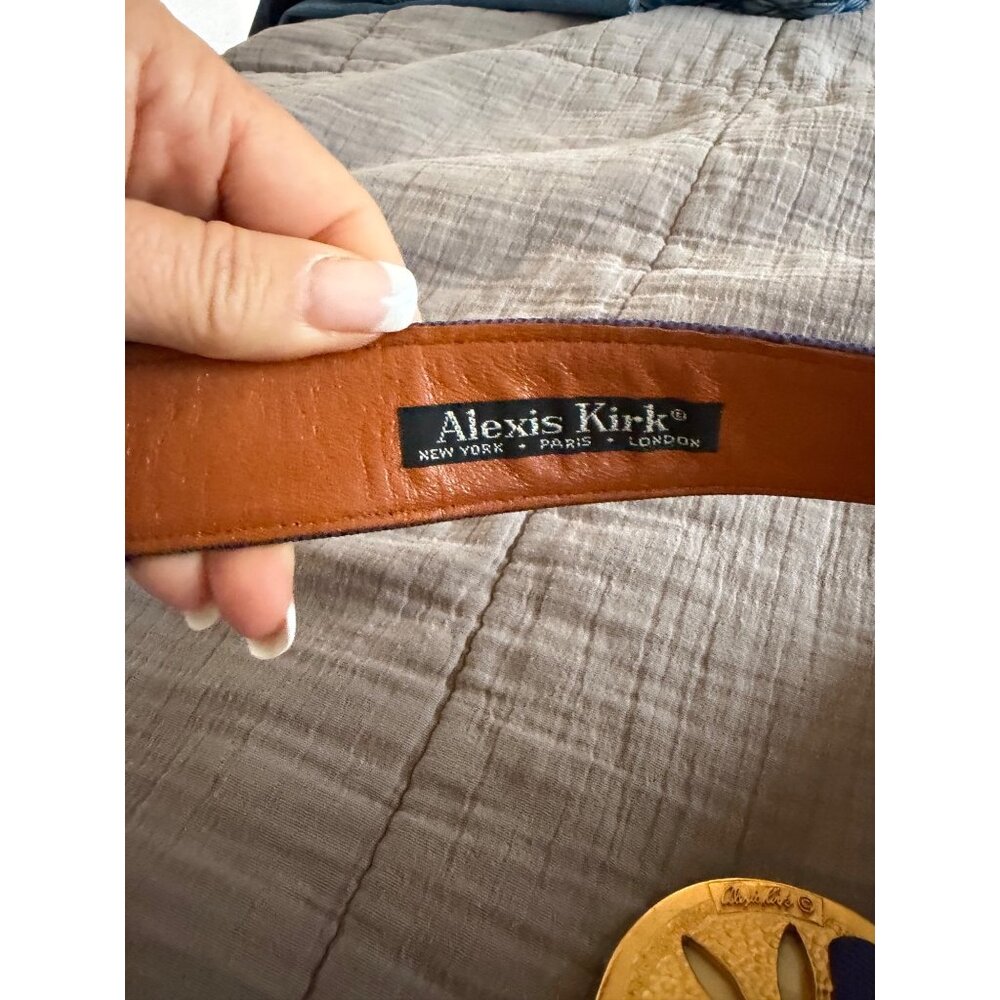 Alexis Kirk Womens Belt Purple Leather Two-Tone Design Unique Buckle Vintage